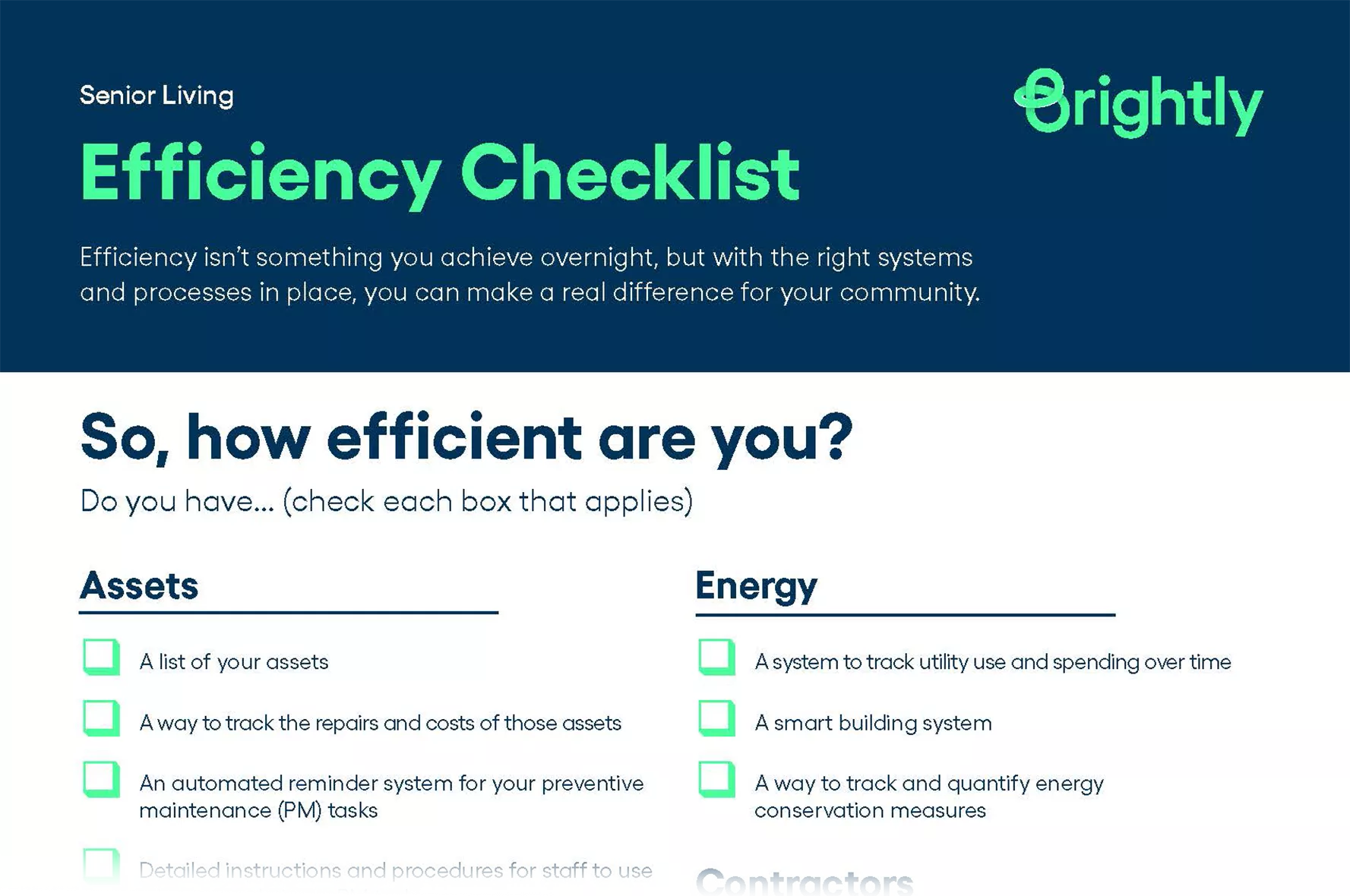 Senior Living - Efficiency Checklist - Infographic Preview