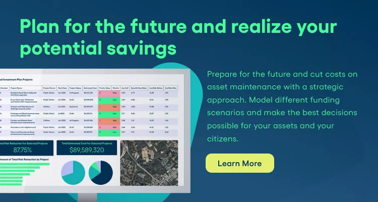 Plan for the future and realize your potential savings. Prepare for the future and cut costs on asset maintenance with a strategic approach. Model different funding scenarios and make the best decisions possible for your assets and your citizens. Learn More